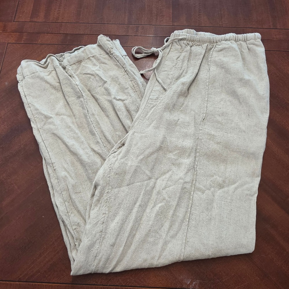 A New Day Pants Women XXL Beige Linen Blend Wide Leg Pull-On Casual Trousers